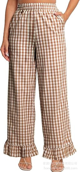 Damen Palazzo-Hose mit elastischem Bund, Seitentaschen und Rüschensaum Shop Nory