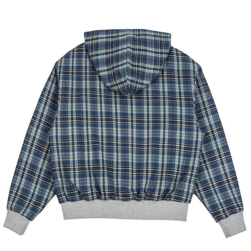 Unisex Gefütterte Kapuzen-Bomberjacke mit karierter Flanell-Innenfütterung und robustem Reißverschluss Shop Nory