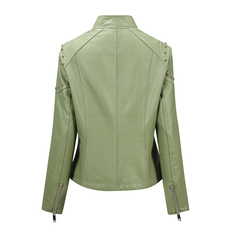Damen Asymmetrische Kunstleder-Bikerjacke mit Nieten & schrägem Reißverschluss Shop Nory