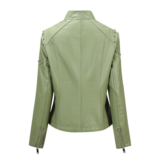 Damen Asymmetrische Kunstleder-Bikerjacke mit Nieten & schrägem Reißverschluss Shop Nory