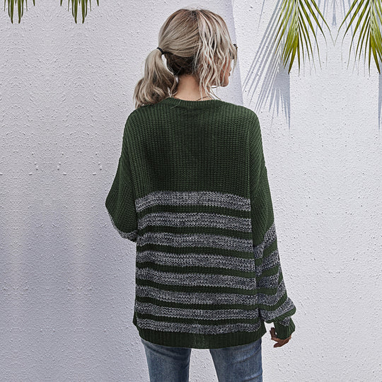 Damen Bequemer Strickpullover mit Streifenmuster Shop Nory