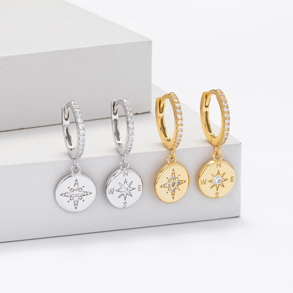 Damen Ohrhänger mit filigranem Kompassdesign und funkelndem Zirkonbesatz Shop Nory