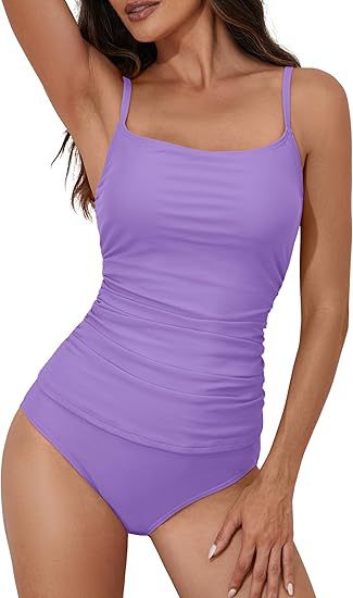 Damen Hochtaillierter Badeanzug mit Ripp-Design Shopnory