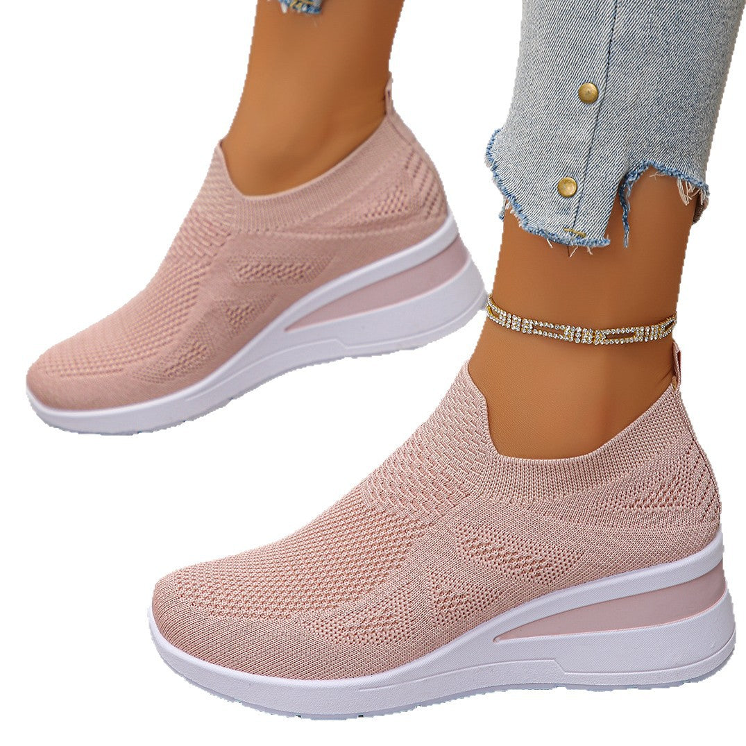 Damen Komfortable Wedge-Sneaker aus atmungsaktivem Strickmaterial