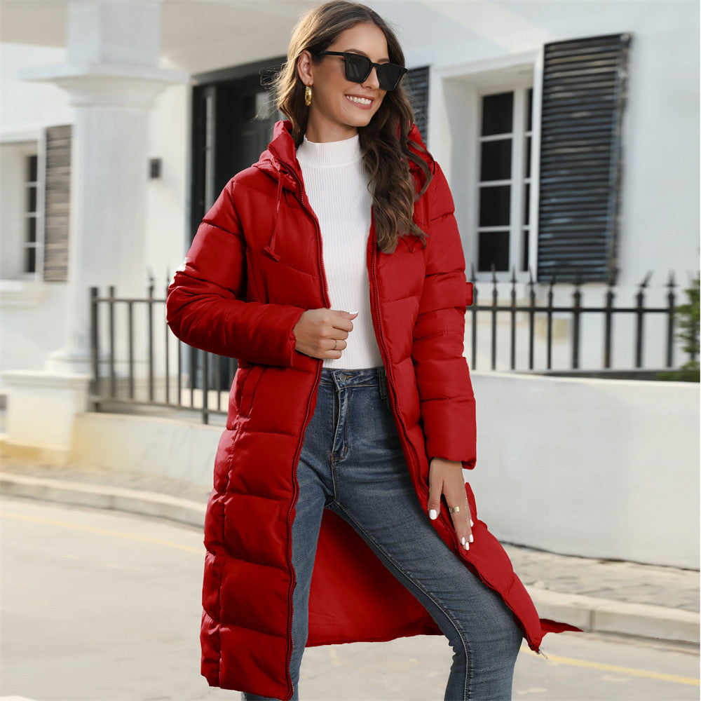 Damen Langer Steppmantel mit Kapuze und Thermofutter Shop Nory