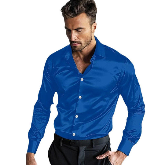 Herren elegantes Langarmhemd aus luxuriösem Satin