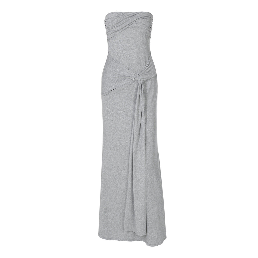 Damen Strapless Maxikleid mit raffiniertem Wickeldesign