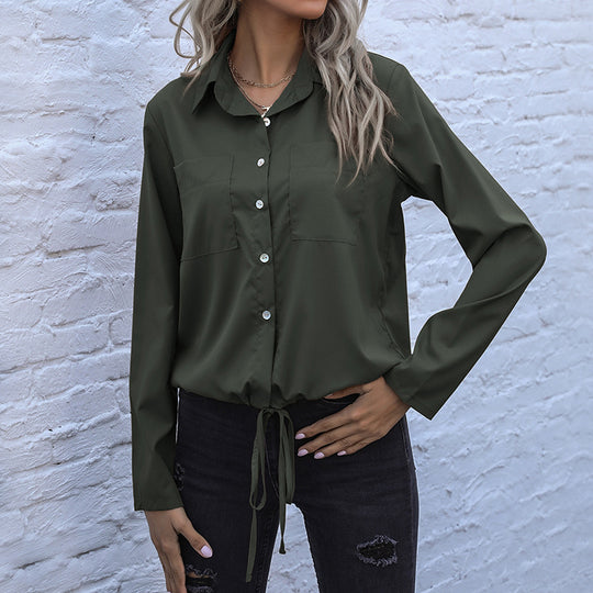 Damen Hemdbluse mit Kordelzug, Brusttaschen & lockerer Passform Shop Nory