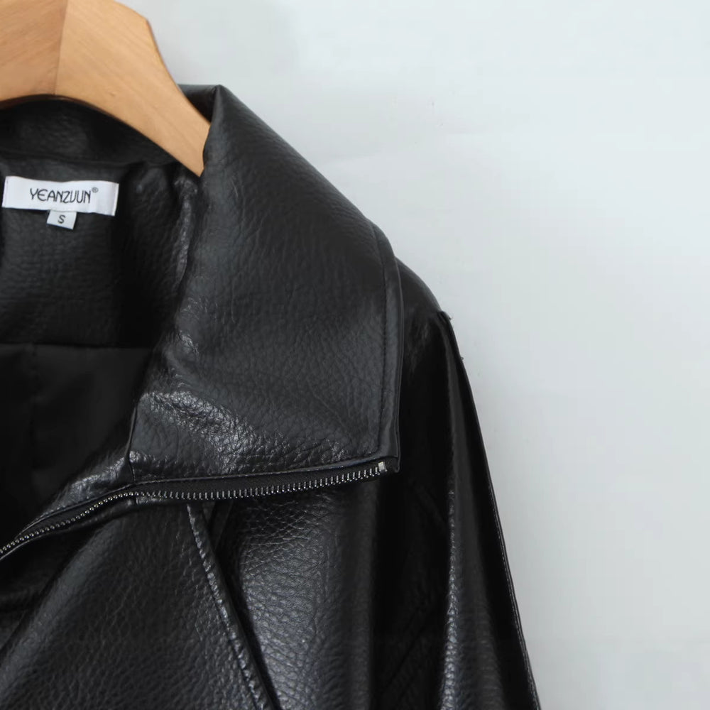Damen Oversized Lederjacke mit asymmetrischem Reißverschluss und breitem Kragen Shop Nory