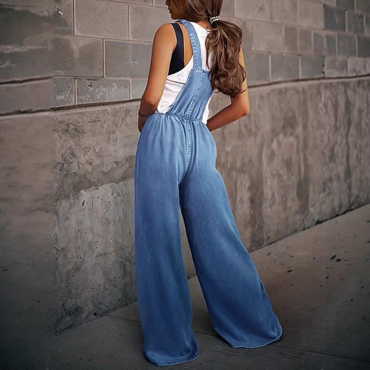 Damen Weite Denim-Latzhose im Palazzo-Schnitt mit verstellbaren Trägern Shop Nory