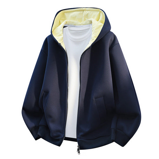 Herren Oversize-Zip-Hoodie mit kontrastgefütterter Kapuze und Kängurutaschen Shop Nory