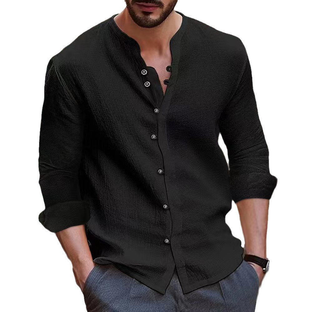 Herren Langarm-Henley-Hemd aus leichtem BaumwollgewShopnorye mit modischem Knopfdetail