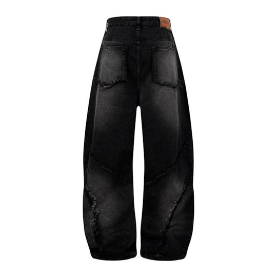 Damen Baggy-Jeans mit hohem Bund, ballonförmiger Weite und ausgefransten Patchnähten Shop Nory