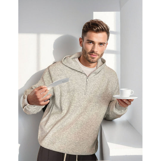 Herren Kapuzen-Halbzip-Pullover aus weichem Strukturstrick Shop Nory