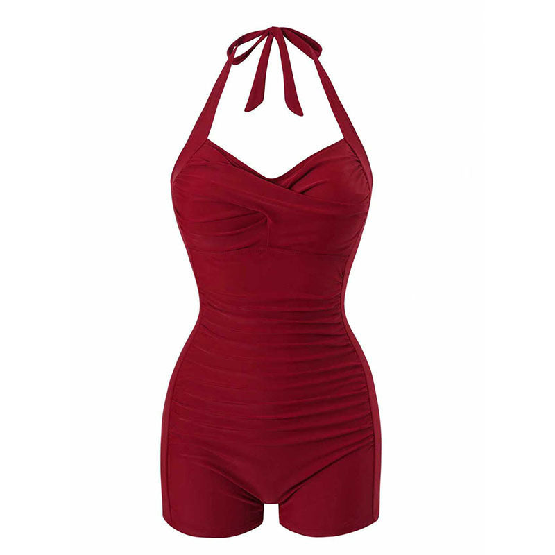 Damen Einteiler Badeanzug mit modischem Wickeldesign Shopnory