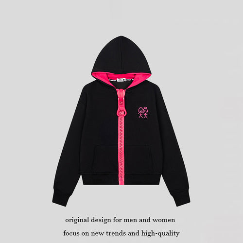 Damen Kapuzen-Sweatjacke mit übergroßem Reißverschluss und minimalistischer Stickerei Shop Nory