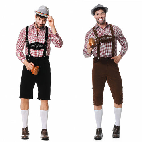 Herren nan kurze Trachtenlederhose in Veloursleder-Optik mit besticktem Brustlatz und verstellbaren Trägern Shop Nory