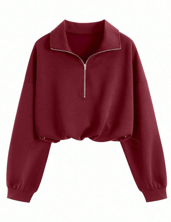 Damen Kurz geschnittenes Halbzip-Sweatshirt im Oversize-Schnitt mit Tunnelzug Shop Nory