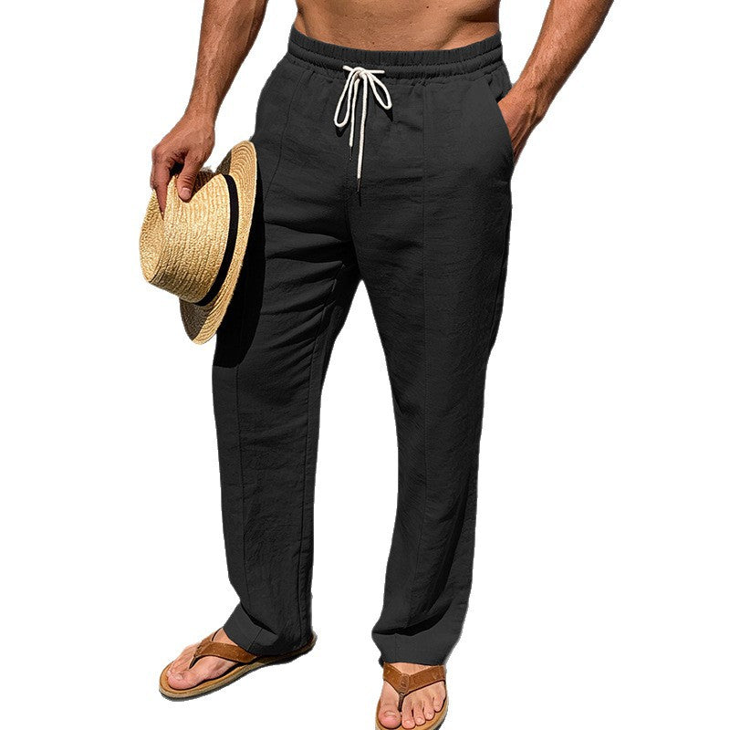 Herren nan sommerliche Chinohose in Leinenoptik mit elastischem Tunnelzugbund, dekorativer Mittelnaht und geradem Bein Shopnory