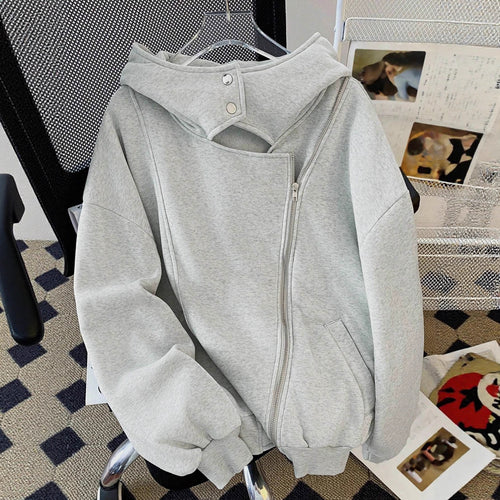 Damen Oversized Kapuzenjacke mit asymmetrischem Reißverschluss und Cut-Out-Detail Shop Nory