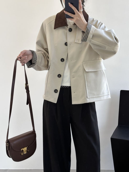 Damen Kurzjacke im Worker-Stil mit Cordkragen und aufgesetzten Pattentaschen Shop Nory