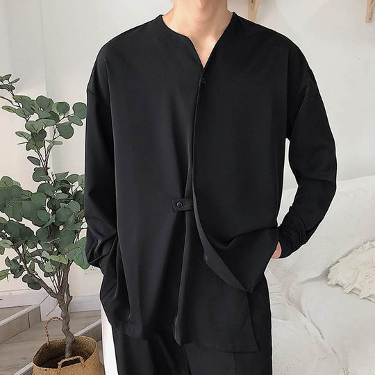 Herren Lässiges Langarmshirt mit innovativem Stehkragen und praktischen Taschen