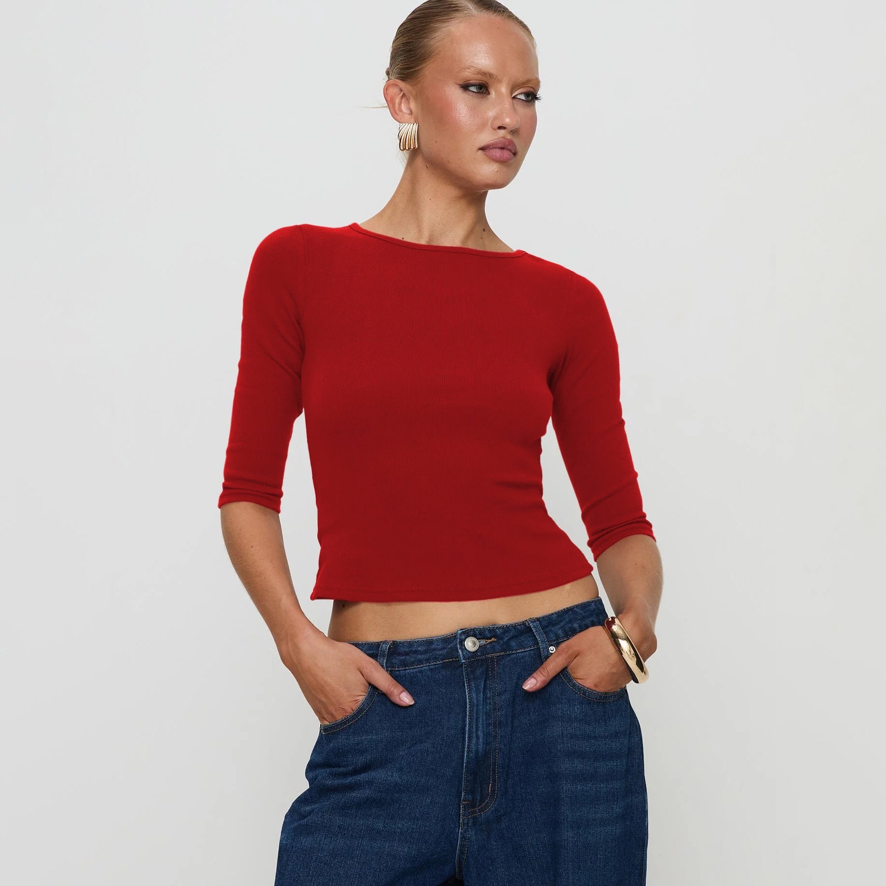 Damen figurbetontes Cropped Oberteil aus hochwertigem Rippmaterial