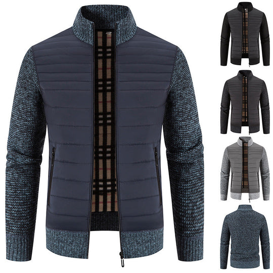 Herren gesteppte Hybridjacke mit Strickärmeln und modernem Stehkragen