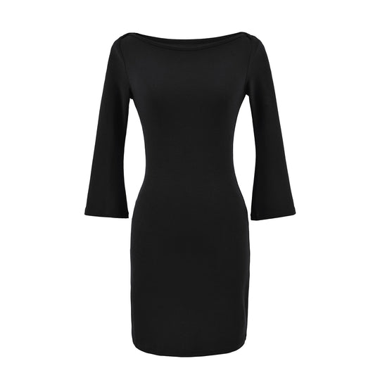 Damen Figurnahes Midikleid mit weitem Rundhals und Glockenärmeln Shop Nory