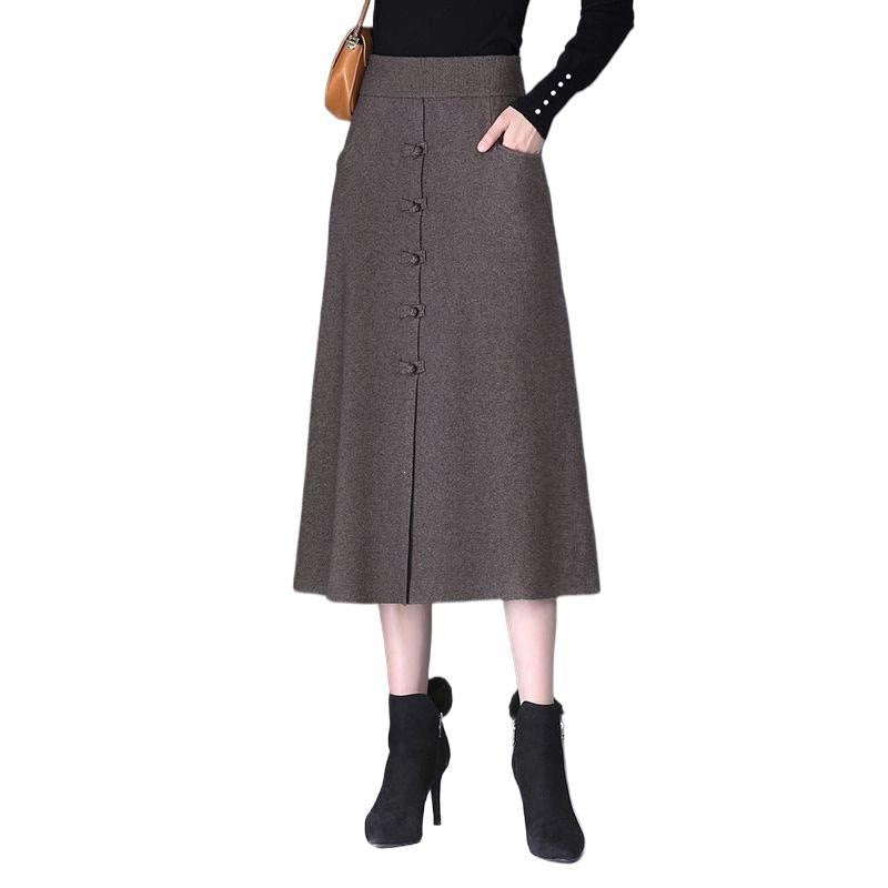 Damen Eleganter und schicker Midi-Rock mit Knopfdetails Shop Nory