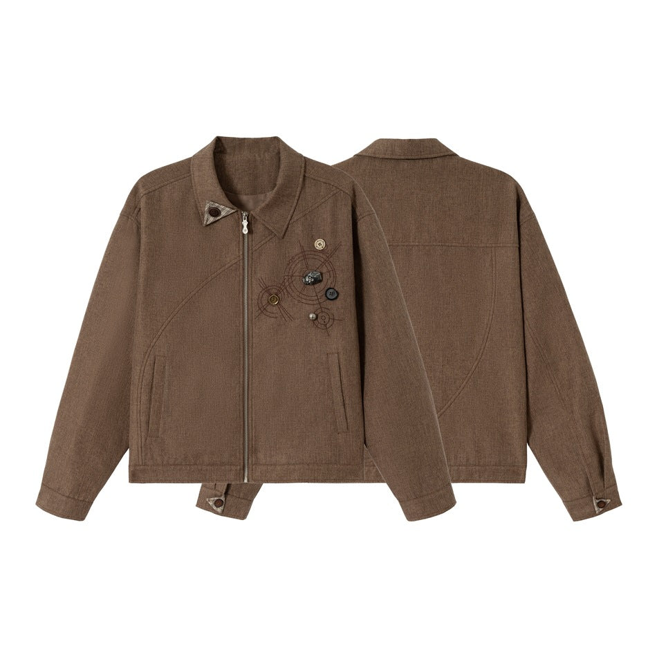 Unisex Kastig geschnittene Baumwoll‑Leinen Blousonjacke mit dekorativer Knopf‑Applikation Shop Nory
