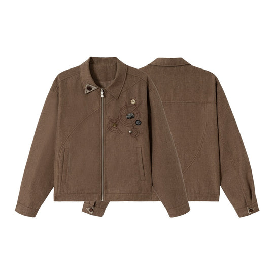 Unisex Kastig geschnittene Baumwoll‑Leinen Blousonjacke mit dekorativer Knopf‑Applikation Shop Nory