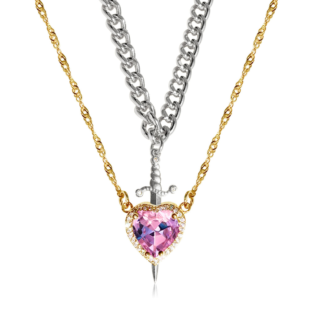 Damen Halskette mit herzförmigem Anhänger und künstlerischem Schwertdesign Shop Nory