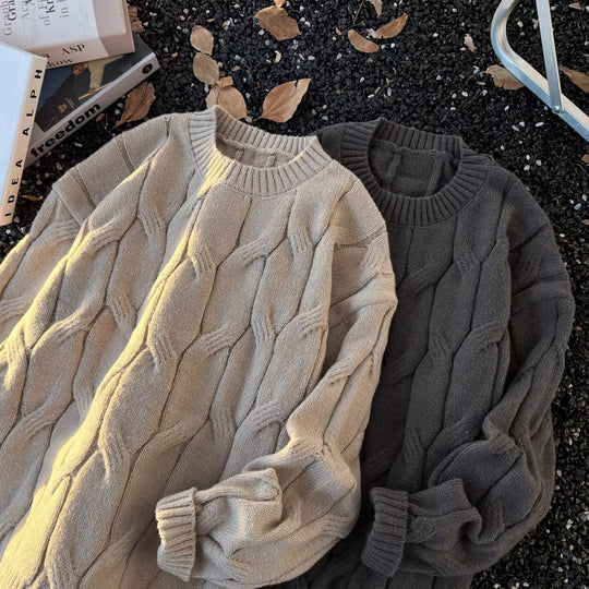 Damen Grobgestrickter Oversize-Zopfmuster-Strickpullover mit verkürztem Saum Shop Nory