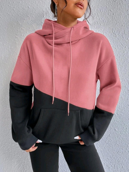 Damen lässiger Kapuzenpullover mit Farbblock-Design