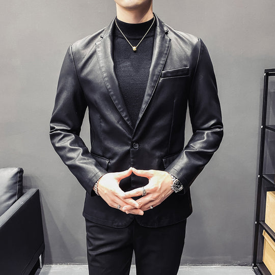 Herren Slim-Fit Lederblazer mit taillierter Silhouette und klassischem Reverskragen Shop Nory