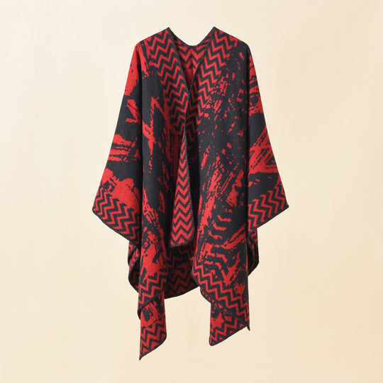 Damen Strick‑Ruana mit abstraktem Jacquard und Kettelsaum Shop Nory