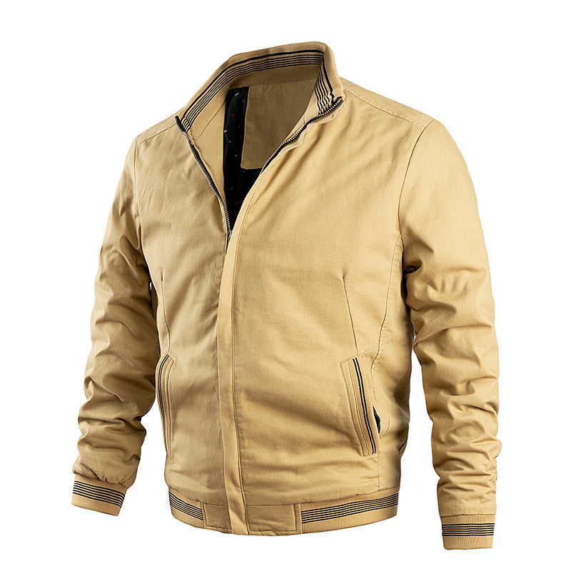 Herren leichter Canvas-Bomber im Retro-Pilotencut mit gestreiften Rippbündchen und verdeckter Reißverschluss Shop Nory