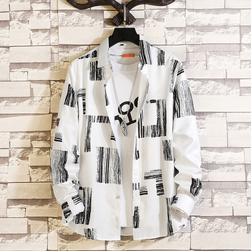 Herren langärmliges Hemd mit offenem Reverskragen, kontrastivem Blumenprint und lässiger Regular-Fit Silhouette Shop Nory