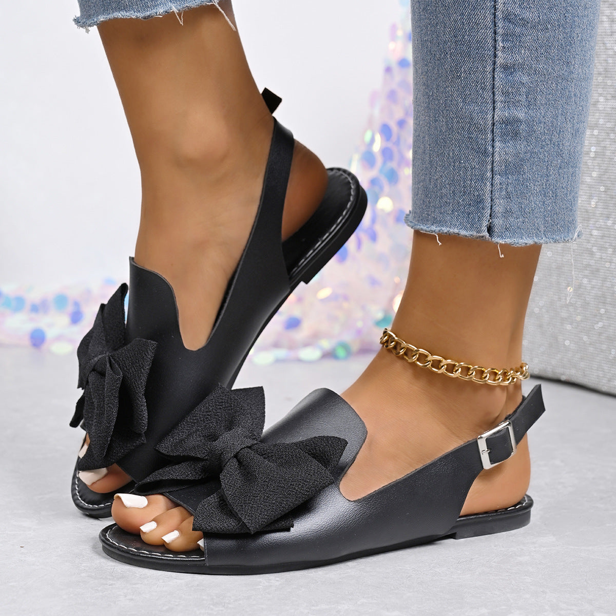 Damen Sling Sandalen mit eleganten Schleifen Shopnory