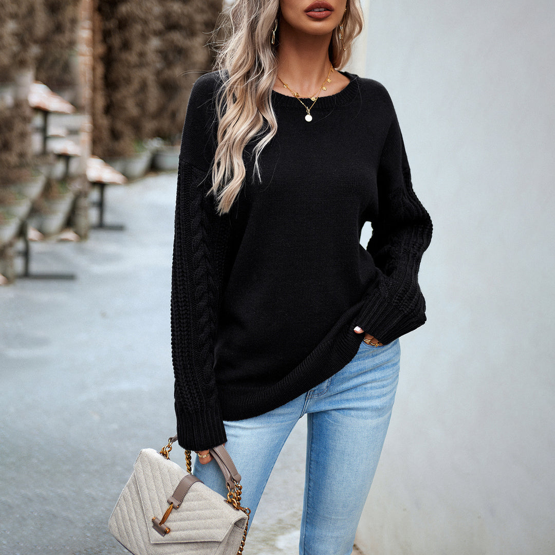 Damen nan Oversize-Feinstrickpullover mit Rundhalsausschnitt und Zopfmusterärmeln Shop Nory