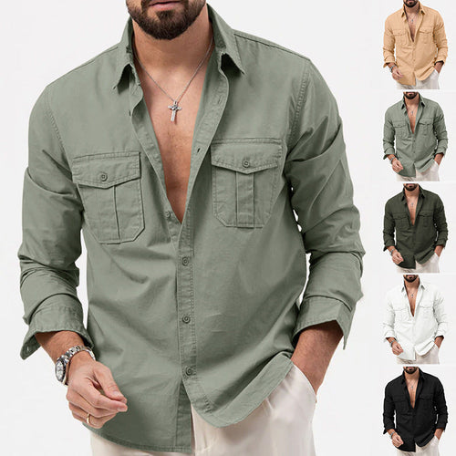 Herren nan legeres Baumwoll-Twill-Hemd mit aufgesetzten Brustklappen und Kentkragen