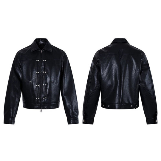 Herren Kurz geschnittene Lederoptik-Jacke mit dekorativen Steppnähten und Metallösen Shop Nory
