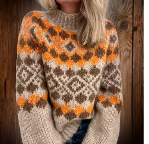 Damen nan kuscheliger Norweger-Strickpullover mit Stehkragen und Oversize-Passform Shop Nory