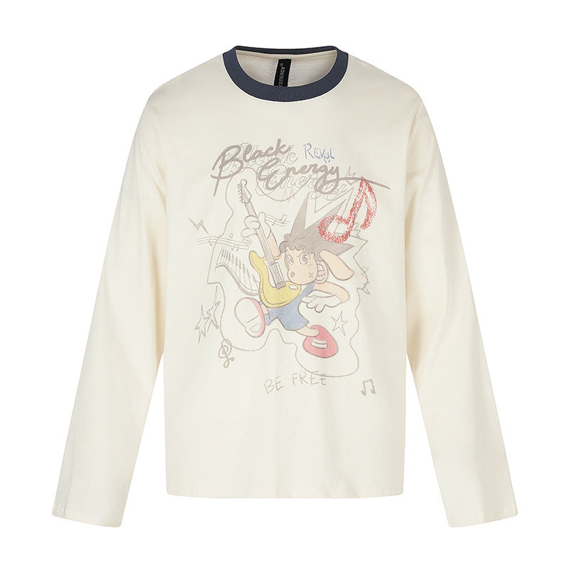 Damen Langarmshirt mit Comic-Gitarrenprint, Glitzerdetail und Kontrastkragen Shop Nory