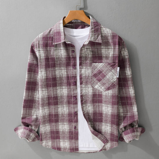 Herren Leichtes kariertes Layering-Overshirt aus Baumwoll‑Leinenmix mit diagonalem Brustpatch Shop Nory