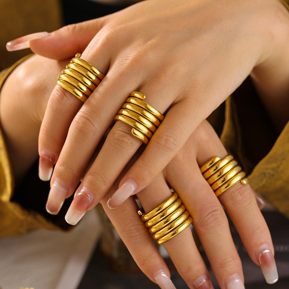 Damen Schmuckring mit geschichtetem Spiral-Design aus Edelstahl Shop Nory