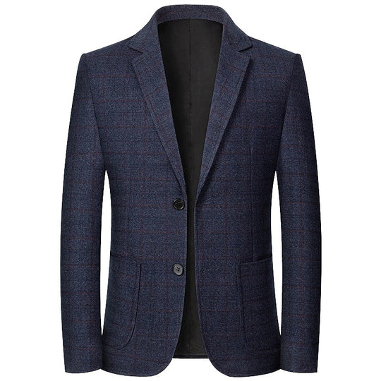 Herren Karierter halbstrukturierter Casual-Blazer aus Wollmix mit aufgesetzten Taschen Shop Nory