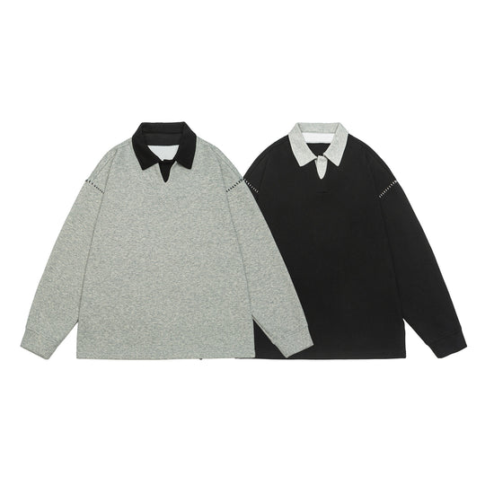 Unisex Oversize Polokragen-Sweatshirt mit Kontrastkragen und Zierperforation Shop Nory