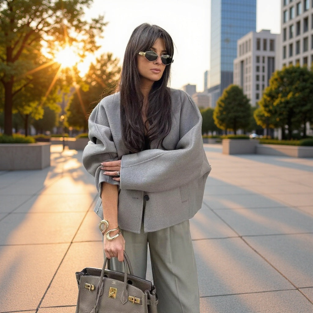Damen Oversize‑Kurzjacke aus Wollmix mit kastiger Silhouette und Ballonärmeln Shop Nory